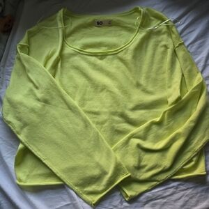 NWOT S.O. Kohls Neon Yellow Long Sleeve Cropped Tee Sz. M